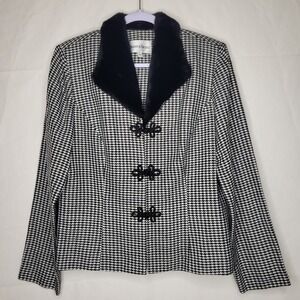 Vintage DANNY & NICOLE Houndstooth Blazer w/  Faux‎ Fur Collar